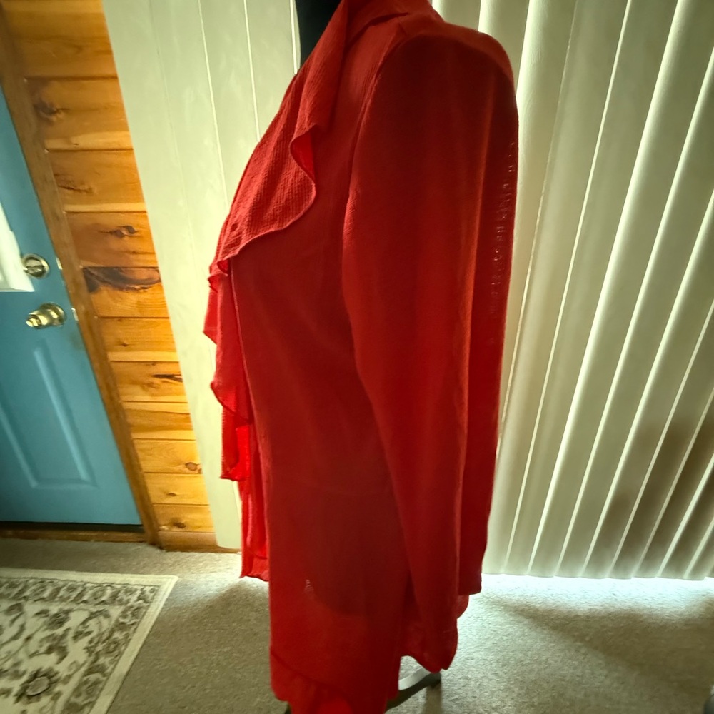 Red Ruffled Open Cardigan - Picture 2 of 6